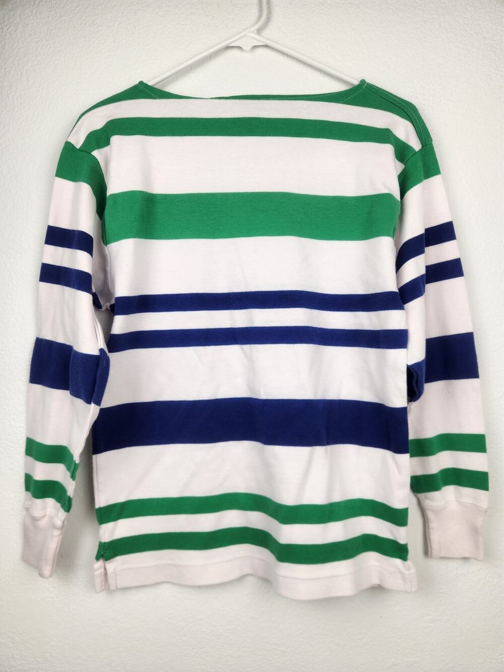 Vintage Ralph Lauren Boat Neck Long Sleeve Striped Shirt Medium Green Blue White